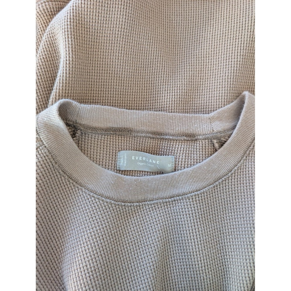 Everlane Organic Cotton Waffle Knit Long Sleeve Crew Neck Top Beige Lounge Cozy‎ - Picture 8 of 8